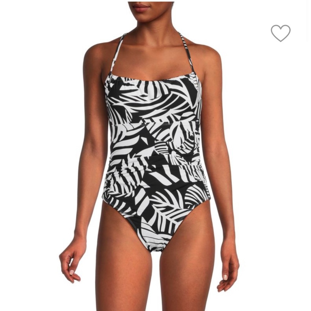 BCBG Black and White Leaf Print Swimsuit